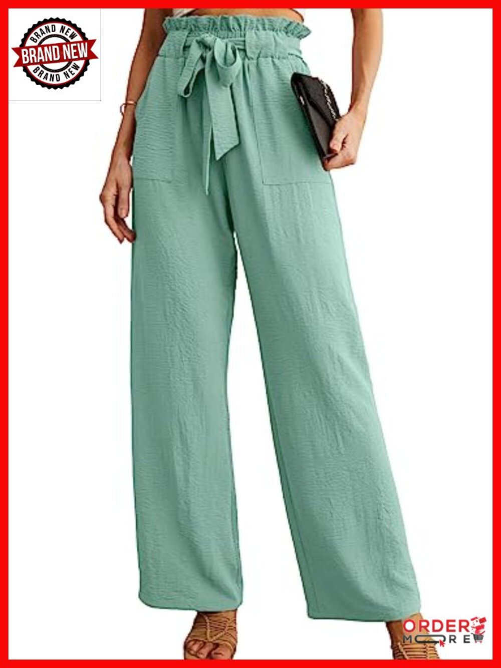 IWOLLENCE Women High Waist Palazzo Pants Adjustable Knot Wide Leg Trousers
